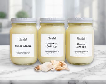 Summer Beach Soy Candles, Naturally Scented, Nontoxic, Hand Poured, Cozy Beach Decor, Pick Your Scent, Beach House Gift, Beach Candle, Vegan