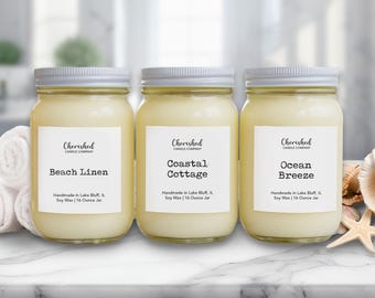 Summer Beach Soy Candles, Naturally Scented, Nontoxic, Hand Poured, Cozy Beach Decor, Pick Your Scent, Beach House Gift, Beach Candle, Vegan