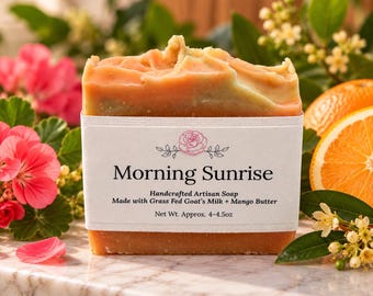 Morning Sunrise Goat Milk Soap | Geranium, Litsea & Sweet Orange Essential Oil Soap | Mango Butter Artisan Soap | Handmade Natural Soap
