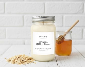 Oatmeal, Milk, and Honey Soy Wax Candle, Naturally Scented, Soothing and Calming Candle, Relaxing Scent, Black Satin Bag
