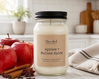 Apples + Mulled Spice, Natural Soy Wax Candle, Classic Fall Scent, Farmhouse Candles