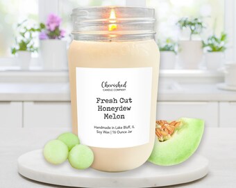 Fresh Cut Honeydew Melon l Naturally Scented Soy Wax Candle l 8oz - 16 ozMason Jar l Hand Poured l Fresh Scent l Cheerful Scent l Dye Free