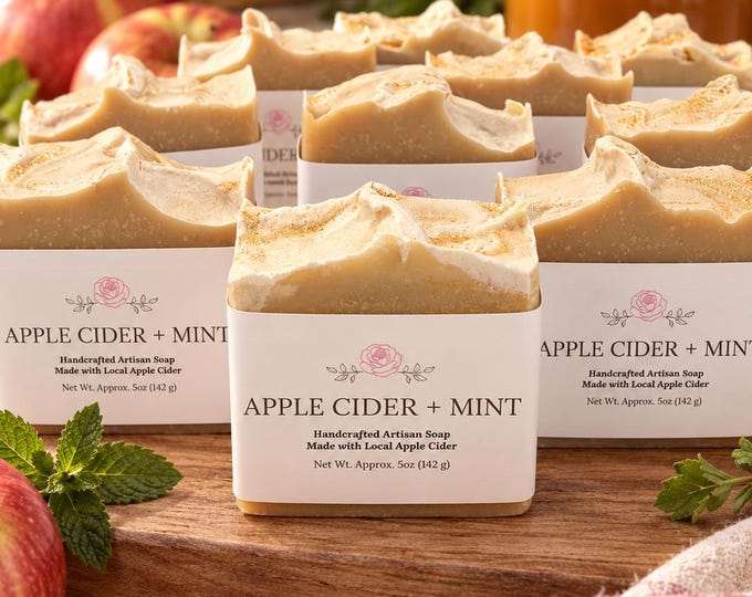 Featured listing image: Apple Cider + Mint Soap | Made with Fresh Local Apple Cider | Handmade Cold Process Soap | Essential Oil Artisan Soap