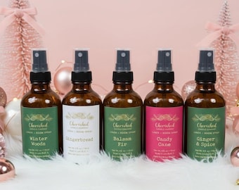 Holiday/Christmas Room + Linen Sprays: 4oz, Naturally Scented, 7 Scents, Aromatherapy, Odor Eliminator, Home Fragrance, Pet Friendly
