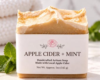 Apple Cider + Mint Soap | Made with Fresh Local Apple Cider | Handmade Cold Process Soap | Essential Oil Artisan Soap