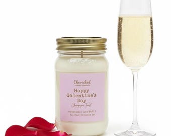 Happy Galentine’s Day, Valentine’s Day Candle, Champagne Toast Scent, Friend Gifts, Best Friend Valentine Gift, Pink Satin Bag