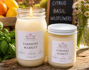 Farmers Market l Natural Soy Wax Candle l Clementine and Basil Scent and more l Cozy Home Decor