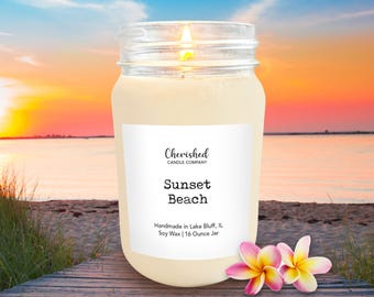 Sunset Beach l All Natural Scented Soy Wax Candle l Hand Poured 16 oz Mason Jar l Dye Free l Beach Candles l Home Decor