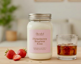 Strawberry Bourbon Kiss, Pink Lovers Soy Wax Candle, Refreshing & Scrumptious Scent, Pink Satin Bag