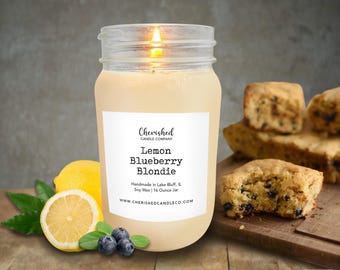 Lemon Blueberry Blondie l All Natural Scented Soy Candle l 16 oz Mason Jar l Dye Free l Hand Poured l Dessert Candle l Cookie Candle