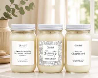 Inspirational Soy Wax Candle, Choose your Scent, Christian + Friendship Gift, Black Satin Bag