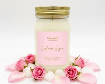 Cashmere Sugar, Clean Burning Soy Wax Candle, Feminine and Spa Like Scent, Cozy Home Decor, Pink Satin Bag