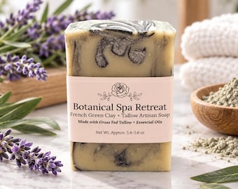 Botanical Spa Retreat Tallow Soap | French Green Clay & Activated Charcoal | Pure Essential Oils | Handmade Artisan Soap