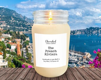 The French Riviera l Naturally Scented Soy Wax Candle l 8oz or 16 oz Mason Jar l Summer Candles l French Gifts l Ocean Candles l Beach Scent