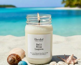 Bali Blue Lagoon, Soy Wax Candle, Relaxing and Sophisticated Scent, Tropical Island Candle Decor, Clean and Long Burning, Black Satin Bag