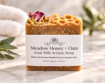 Meadow Honey + Oats l  Goat Milk Artisan Soap | Made with Raw Grass-Fed Goat Milk | Organic Colloidal Oatmeal l Approx. 4-4.5 oz