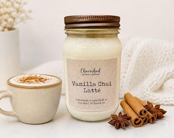 Vanilla Chai Latté, Natural Soy Wax Candle, Fall Farmhouse, Cozy Fall Decor