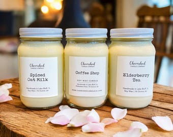 Coffee + Tea + Drink Candles, Pure Soy Wax, Cozy Home Decor, Pick Your Scent, Mason Jar, Gift Ideas, Hand Poured in Small Batches, Nontoxic