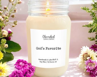 God’s Favorite l All Natural Scented Soy Candle l 16 oz Mason Jar Candle l Dye Free l Hand Poured l Christian Candle Gift l Pick Your Scent