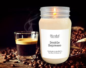Double Espresso l Naturally Scented Soy Mason Jar Candle l Hand Poured l Starbucks Coffee Lover l Espresso Coffee Scent l Home Decor l Vegan