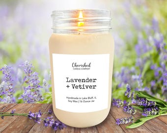 Lavender Vetiver l All Natural Scented Soy Wax Candle l Hand Poured l Mason Jar Candle l Calming Scent l Lavender Candle l Relaxing Candle