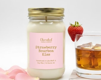 Strawberry Bourbon Kiss, Pink Lovers Soy Wax Candle, Refreshing & Scrumptious Scent, Pink Satin Bag