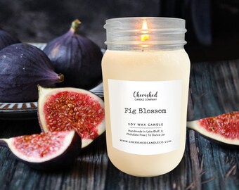Fig Blossom l All Natural Scented Soy Candle l 8 oz or 16 oz Mason Jar l Hand Poured l Dye Free l Home Decor l Fig Candle l Fragrant Candle