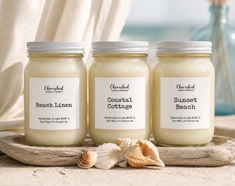 Cozy Beach Soy Wax Candles, Cozy Beach House Decor, Clean and Refreshing Scents, Sunset Beach, Beach Lover Gifts, Black Satin Bag