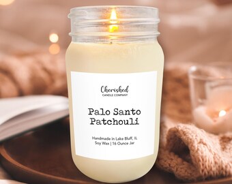 Palo Santo Patchouli l Naturally Scented Soy Candle l Mason Jar l Masculine Scent l Luxurious Scent l Meditation Candles l Housewarming Gift
