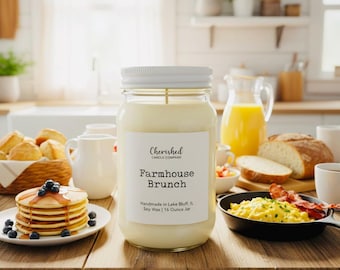 Farmhouse Brunch, Naturally Scented Soy Wax Candle, Nostalgic Scent, Farmhouse Candle, Mason Jar, Cozy Home Decor, Black Satin Bag