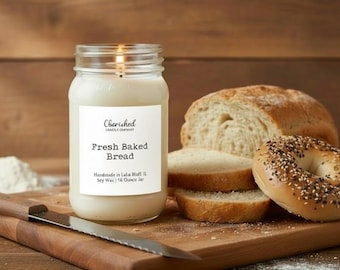 Fresh Baked Bread l All Natural Scented Soy Candle l 8 oz or 16 oz Mason Jar l Dye Free l Hand Poured l Bread Candle l Baker Gifts