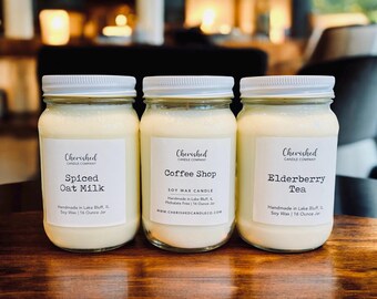 Coffee + Tea + Drink Candles, Pure Soy Wax, Cozy Home Decor, Pick Your Scent, Mason Jar, Gift Ideas, Hand Poured in Small Batches, Nontoxic