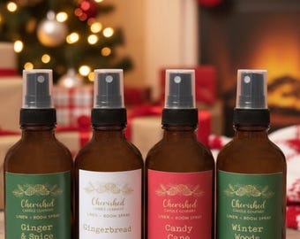 Holiday/Christmas Room + Linen Sprays: 4oz, Naturally Scented, 7 Scents, Aromatherapy, Odor Eliminator, Home Fragrance, Pet Friendly