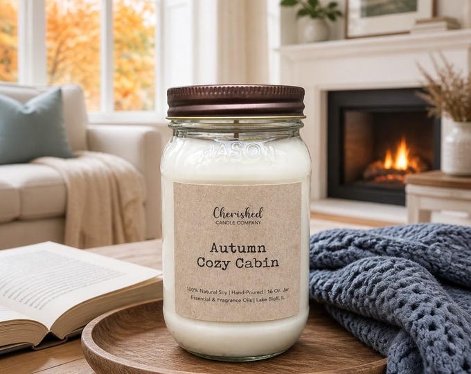 Featured listing image: Autumn Cozy Cabin Fall Soy Wax Candle