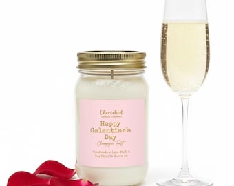 Happy Galentine’s Day, Valentine’s Day Candle, Champagne Toast Scent, Friend Gifts, Best Friend Valentine Gift, Pink Satin Bag