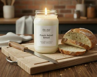 Fresh Baked Bread l All Natural Scented Soy Candle l 8 oz or 16 oz Mason Jar l Dye Free l Hand Poured l Bread Candle l Baker Gifts