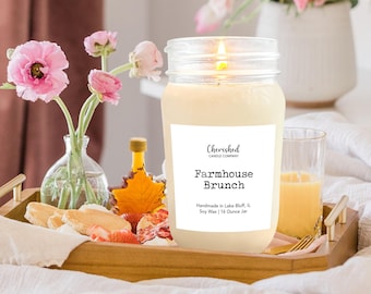 Farmhouse Brunch, Naturally Scented Soy Wax Mason Jar Candle, Hand Poured, Nostalgic Scent, Farmhouse Candle, Mason Jar, Cozy Home Decor