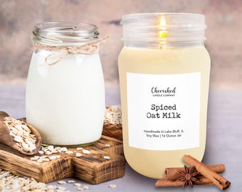 Spiced Oat Milk l All Natural Scented 16 oz Mason Jar Soy Wax Candle l Hand Poured l Cozy Scented for Relaxing l Calming Fragrance