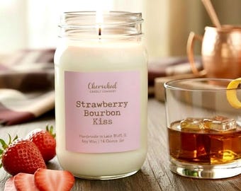 Strawberry Bourbon Kiss, Pink Lovers Soy Wax Candle, Refreshing & Scrumptious Scent, Pink Satin Bag