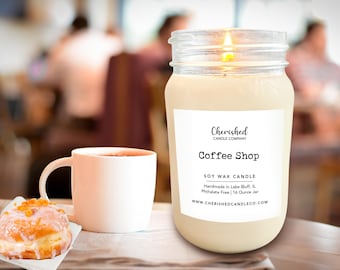 Coffee Shop l All Natural Scented Candle l Pure Soy l 16 oz Mason Jar Candle l Dye Free l Hand Poured l Paris Cafe l Coffee Lover Gift