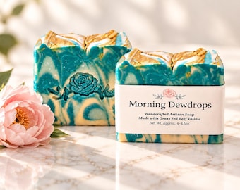 Morning Dewdrops Tallow Soap | Grass Fed Beef Tallow Artisan Soap | Handmade Soap | Shea Butter & Olive Oil Soap | Fresh Spa Scent