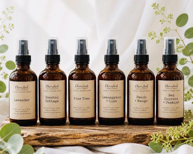 Featured listing image: Handmade Linen + Room Spray: 4oz Amber Glass Bottle, Many Scents, Aromatherapy, Odor Eliminator, Pet Friendly