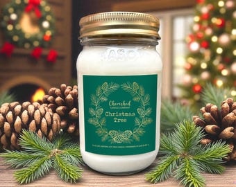 Christmas Tree, All Natural Scented Soy Wax Candle, Hand Poured, Pine Candle, Christmas Decor, Fir Scented, Nostalgic Scent, Red Satin Bag