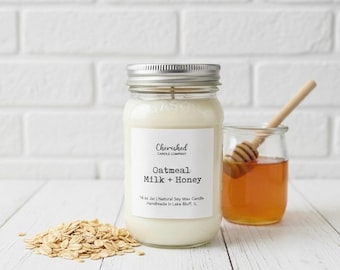 Oatmeal, Milk, and Honey Soy Wax Candle, Naturally Scented, Soothing and Calming Candle, Relaxing Scent, Black Satin Bag