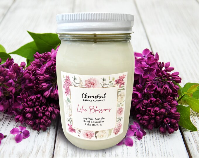 Lilac Blossoms Mason Jar Soy Candle l Phthalate Free l Eco-Friendly l Average 55-75 Hour Burn Time