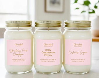 Pink & Gold Collection Soy Candles, Cozy Pink Decor, Champagne, Fruity, Earthy, Cashmere, Feminine Scents, Pink Satin Bag, Pink Lovers Gifts