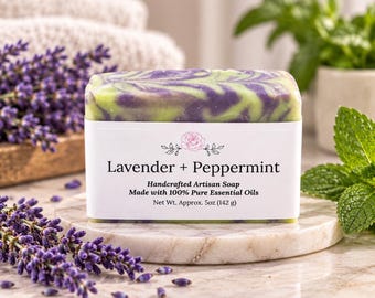 Lavender + Peppermint Soap | Essential Oil Soap | Handmade Artisan Soap | Cold Process Soap | Shea Butter Soap |