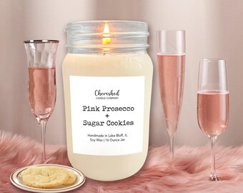 Pink Prosecco + Sugar Cookies, Naturally Scented Soy Wax, Mason Jar Candle, Cozy Home Decor, Celebration Candle, Prosecco Lover, Pink Lover