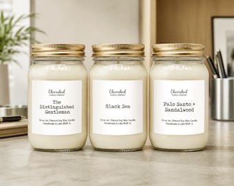Masculine + Earthy Scented Soy Candles, Sophisticated Scents for Men and Women, Men's Cologne Scents and More, Cozy Decor, Black Satin Bag