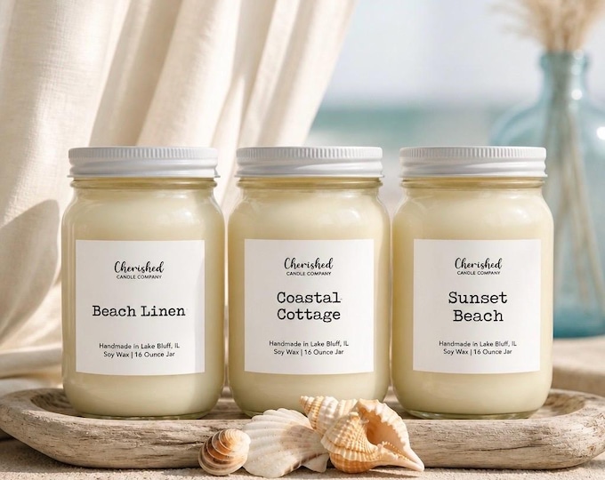 Featured listing image: Seaside Retreat Collection, Coastal Soy Wax Candles, Inspired by Ocean Breezes and Sandy Shores, Clean and Long Burning